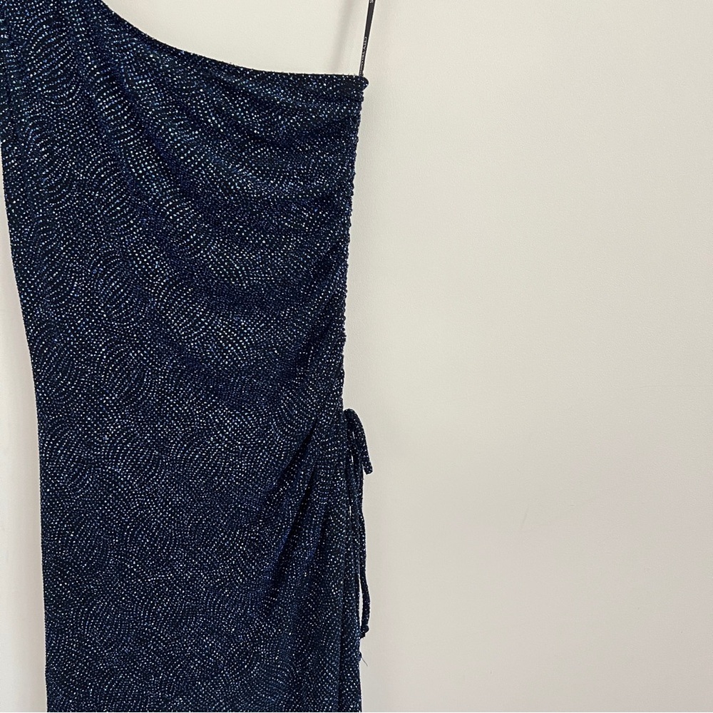 Vintage NWT Blue Sparkle Glitter One Shoulder Y2K Ruched Dress Size L - Picture 8 of 13